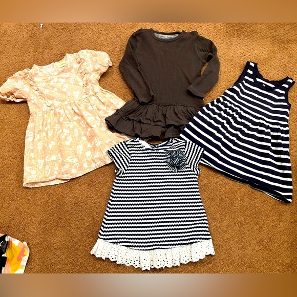 Bundle of 4 Girls Dresses Waffle Ruffle Stripes Floral Size 24 months - Picture 1 of 9